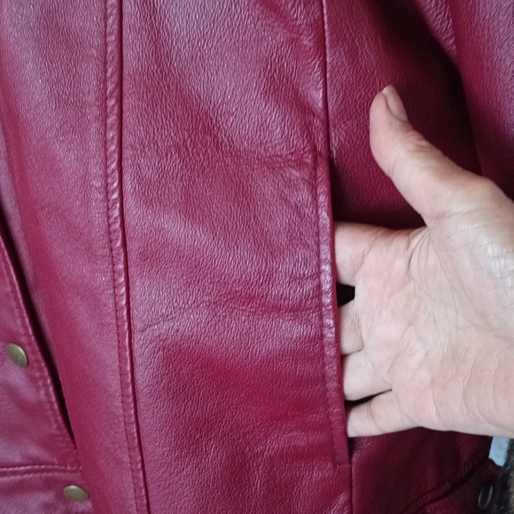 Terry Lewis Large Genuine Leather Jacket Red Snap Up Trucker Faux Fur Lining 1X - Picture 7 of 16